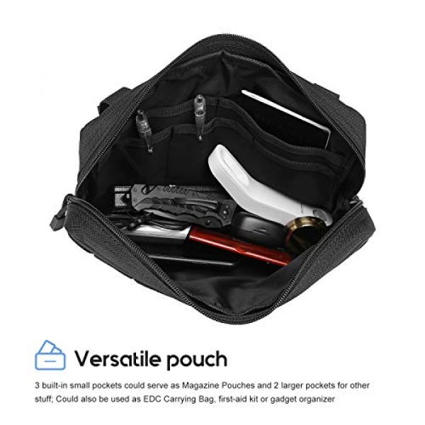 ProCase Tactical Pouch 2 ProCase Tactical Admin Molle Pouch, Military MOLLE Pouch Horizontal Multi-Purpose Utility Gadget Gear Tool Bag for Magazine, Flashlight, Map and Other Small Tools for Outdoor Activities -Black
