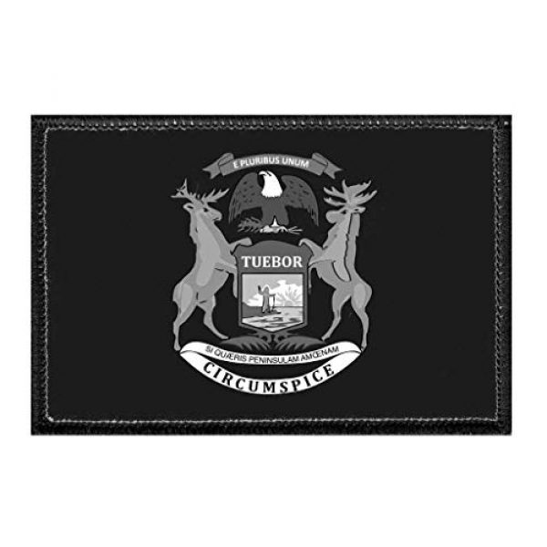 P PULLPATCH Airsoft Morale Patch 1 Michigan State Flag - Black and White Morale Patch | Hook and Loop Attach for Hats, Jeans, Vest, Coat | 2x3 in | by Pull Patch