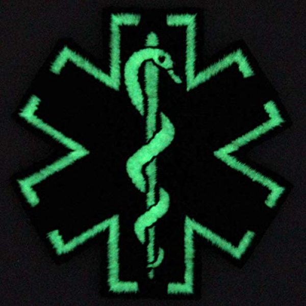 EmbTao Airsoft Morale Patch 4 EmbTao Glow in Dark ACU EMS EMT Medic Paramedic Star of Life Morale Tactical Embroidered Applique Iron On/Sew On Patch - Black & White