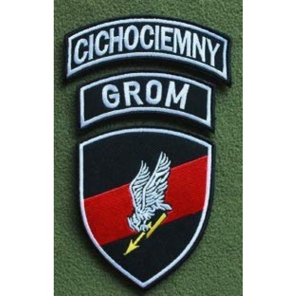 Tactical Embroidery Patch Airsoft Morale Patch 1 Polish Special Force GROM Unit Shield + Cichociemny Tab Tactical Embroidery Patch Hook & Loop Morale Patch Military Patch for Clothing Accessory Backpack Armband (color1)