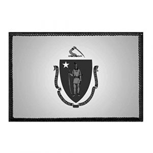P PULLPATCH Airsoft Morale Patch 1 Massachusetts State Flag - Black and White Morale Patch | Hook and Loop Attach for Hats, Jeans, Vest, Coat | 2x3 in | by Pull Patch