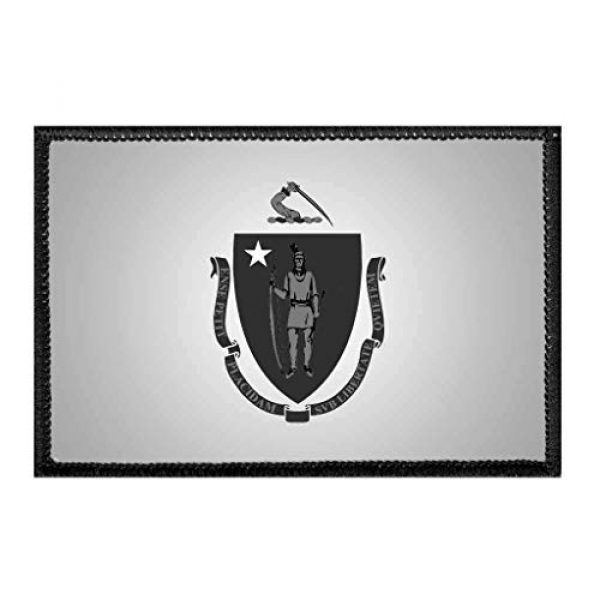 P PULLPATCH Airsoft Morale Patch 1 Massachusetts State Flag - Black and White Morale Patch | Hook and Loop Attach for Hats, Jeans, Vest, Coat | 2x3 in | by Pull Patch