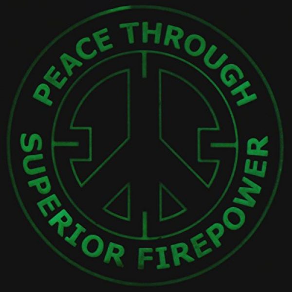 LEGEEON Airsoft Morale Patch 3 LEGEEON Peace Through Superior Firepower Glow Dark GITD Crosshair Morale Tactical PVC Rubber 3D Hook&Loop Patch