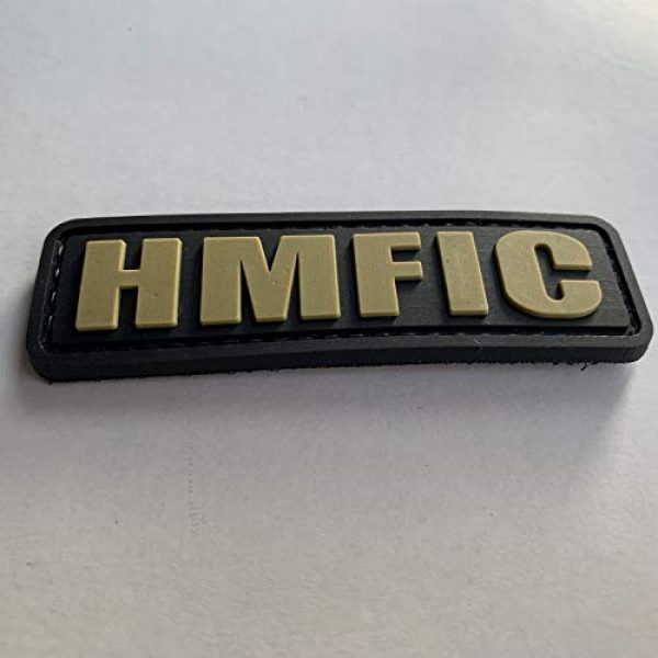 uuKen Airsoft Morale Patch 3 HMFIC Patch Hook Fastener Backing Head Mother Fker in Charge 3.15''x1'' PVC Patch (Black and Tan)