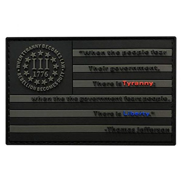 Miltacusa Airsoft Morale Patch 1 Tyranny Liberty 3% Percenter USA Flag Thomas Jefferson Patch [3D-PVC Rubber- 3.5 inch-T-1]