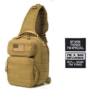 AXEN Tactical Backpack 1 AXEN Tactical Military Sling Bag Pack with 2 Pieces of Tactical Morale Patches