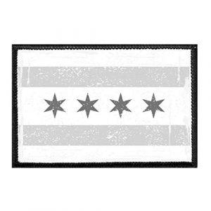 P PULLPATCH Airsoft Morale Patch 1 Chicago City Flag - Black and White - Distressed Morale Patch | Hook and Loop Attach for Hats, Jeans, Vest, Coat | 2x3 in | by Pull Patch