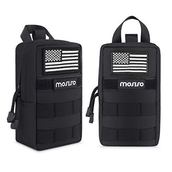 MOSISO Tactical Pouch 1 MOSISO Tactical Pouch Bag (2 Pack), Water Repellent Steady Compact Multi-Purpose Light-Weight Organizer Utility Tactical Waist Belt Bag with Handle Molle EDC Pouch Bags with USA Flag, Black