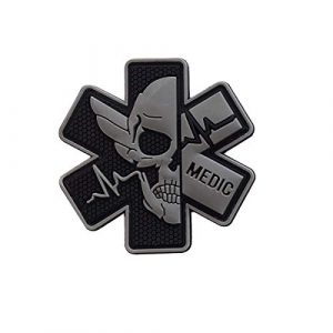 Zhikang68 Airsoft Morale Patch 1 Medic Patch 3D PVC Rubber Paramedic Medical EMS EMT MED First Aid Morale Tactical Morale Skull Military Hook Fasteners Badge (Black Gray)