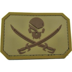 MilSpec Monkey Airsoft Morale Patch 1 Pirate Skull Flag Morale Patch - PVC Desert (Tan)