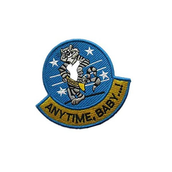 Embroidery Patch Airsoft Morale Patch 2 Anytime, Baby.! F-14 Tomcat Fighter Military Hook Loop Tactics Morale Embroidered Patch