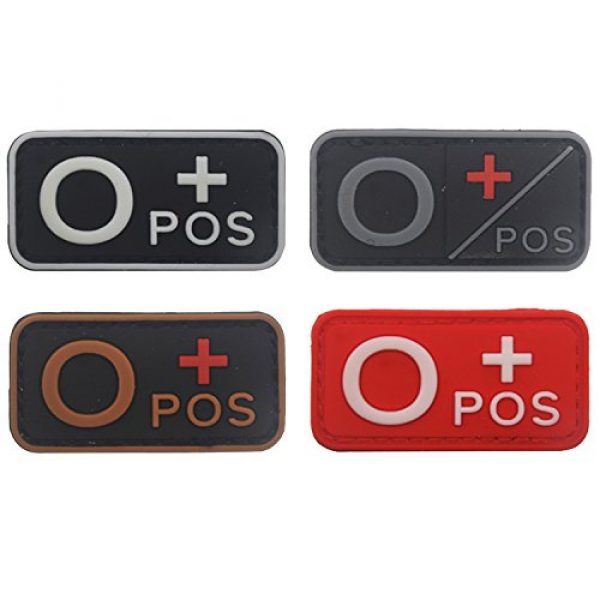 ODSP Airsoft Morale Patch 1 Blood Type Patch Kit O Pos, Tactical Type O Positive 3D PVC Rubber Fastener Patches, 1.97 X 0.98 Inch Sized, Bundle 4 Pieces