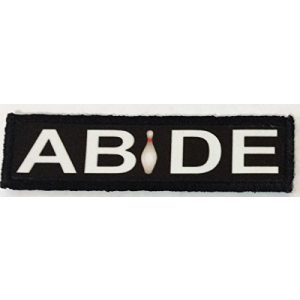 RedheadedTshirts Airsoft Morale Patch 1 1x4" Big Lebowski The Dude "Abide" Morale PatchMade in the USA Perfect for your rucksack, tactical pack bag, plate carrier, Molle Gear operator hat or cap! Hook and Loop Velcro. 1x4"