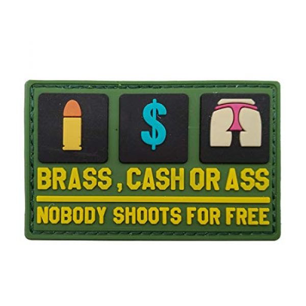 ODSP Airsoft Morale Patch 3 3D PVC Morale Patch - Brass Cash Or Ass Nobody Shoots for Free - Funny Rubber Morale Patches, Hook Fastener Backed 3.15 x 1.97 inch