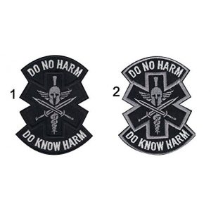 DREAM ARMY Airsoft Morale Patch 1 DO Know NO HARM Spartan Medic EMT EMS US Army Morale Badge Morale Patch Hook Backing (Border Gray (2))