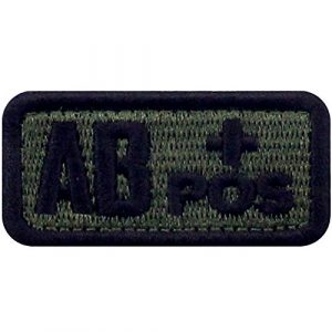 EmbTao Airsoft Morale Patch 1 EmbTao Type AB Positive Tactical Blood Type Patch Embroidered Morale Applique Fastener Hook & Loop Emblem - Green & Black - 2"x1"