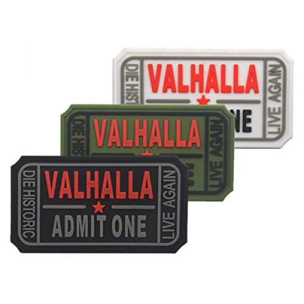 Homiego Airsoft Morale Patch 2 Homiego Ticket to Valhalla Admit One Die Historic Live Again Tactical Morale Badge Rubber Hook Backing Patch (2Blacks)