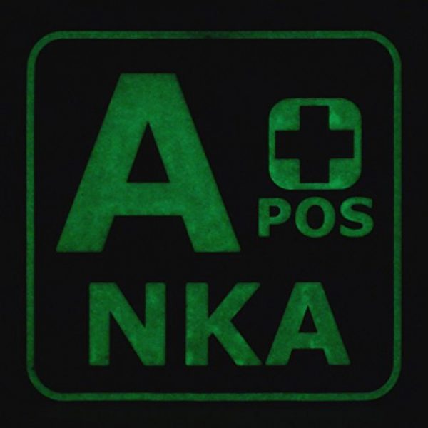 LEGEEON Airsoft Morale Patch 3 LEGEEON Glow Dark APOS A+ NKA Blood Type No Known Allergies Tactical Morale PVC Rubber Touch Fastener Patch