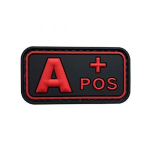 uuKen Airsoft Morale Patch 1 uuKen PVC Rubber Medic EMT EMS Rescue 5x2.6cm Red A+ A POS Positive Blood Type Group Identifier Tab 3D Tactical Patch with Hook Fastener Backing (Black and Red, 5x2.6cm)