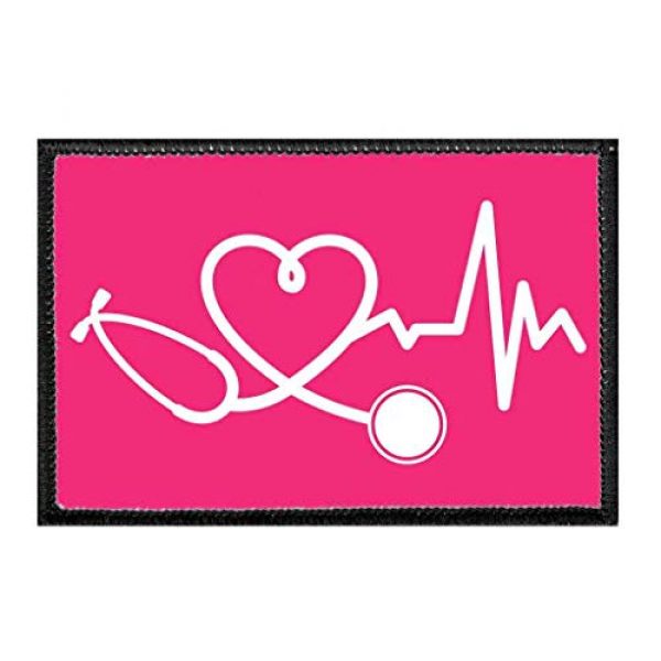 P PULLPATCH Airsoft Morale Patch 1 Healthcare Heartbeat - Hot Pink | Hook and Loop Attach for Hats, Jeans, Vest, Coat | 2x3 in | by Pull Patch