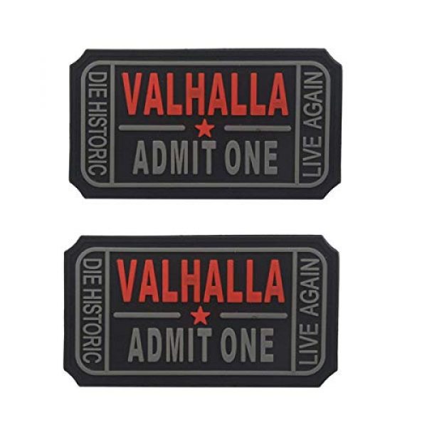 Homiego Airsoft Morale Patch 1 Homiego Ticket to Valhalla Admit One Die Historic Live Again Tactical Morale Badge Rubber Hook Backing Patch (2Blacks)
