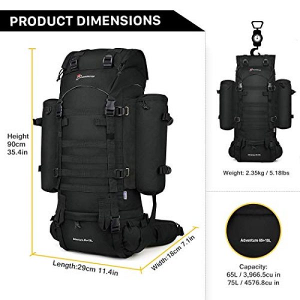 Mardingtop Tactical Backpack 7 Mardingtop Bundle Items: 65+10L Molle Hiking Tactical Backpack Black