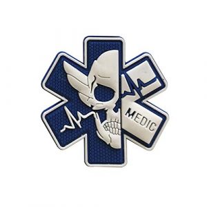 Zhikang68 Airsoft Morale Patch 1 Medic Patch 3D PVC Rubber Paramedic Medical EMS EMT MED First Aid Morale Tactical Morale Skull Military Hook Fasteners Badge (White Blue)