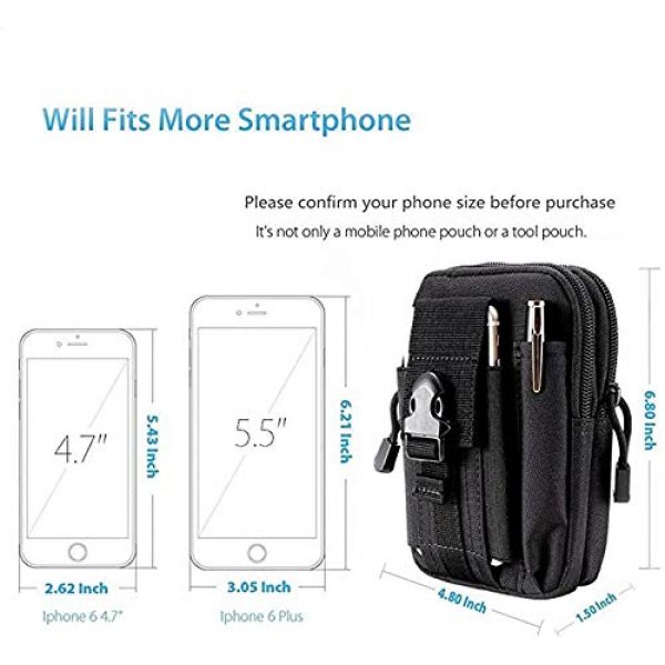 MoMo Casier Tactical Pouch 2 Tactical Molle Pouch Compact EDC Utility Gadget Belt Waist Bag Pack Camping Hiking Outdoor with Cell Phone Holster for iPhone 6 6s 7 8 PLUS Samsung S5 S6 S7 Edge Note 2 LG G3 G4 G5 HTC M7 M8, Black