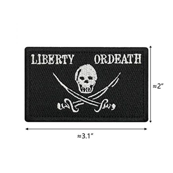 Morton Home Airsoft Morale Patch 7 Morton Home-Pirate Jolly Roger of Calico Jack Tactical Morale Patch with Backing Liberty Or Death Skull Black Decorative Embroidered Appliques 2" High by 3.2"