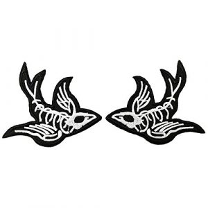 Cute-Patch Airsoft Morale Patch 1 One Pair Swallow X-Ray Skeleton Embroidered Iron On Sew On Patch Heavy Metal Rock Punk Tattoo Emblem