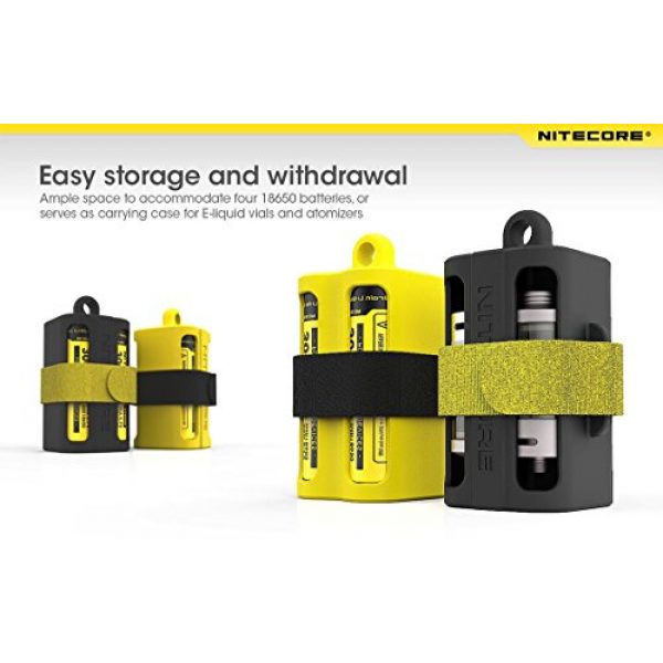 Nitecore Tactical Pouch 4 Nitecore NBM40 Battery Magazine Organizer, Black, Green, & Yellow Color Options - Holds 4x 18650 Batteries plus LumenTac Keychain Flashlight (Black)