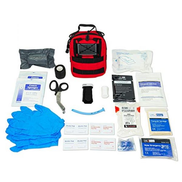 LINE2design Tactical Pouch 2 LINE2design Complete Survival Kit - EMS EMT Emergency Response Fully Stocked Tactical Molle Bag - Advanced First Aid Medical Supplies - Heavy Duty Outdoor Gear EDC IFAK Pouch Stop Bleeding Kit - Red