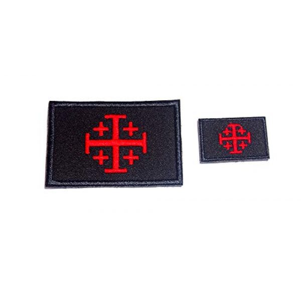 JIN4 Airsoft Morale Patch 1 B52 Jerusalem Cross Crusader Embroidered Morale Patch 2 Pcs 3X2 and 1.5 X 1 inch Hook Backing (Black Red)