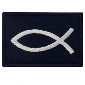 EmbTao Airsoft Morale Patch 1 Jesus Fish Ichthys Patch Embroidered Morale Applique Fastener Hook & Loop Emblem - White & Black