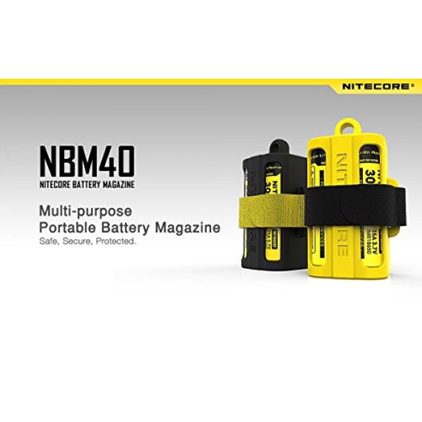 Nitecore Tactical Pouch 3 Nitecore NBM40 Battery Magazine Organizer, Black, Green, & Yellow Color Options - Holds 4x 18650 Batteries plus LumenTac Keychain Flashlight (Black)