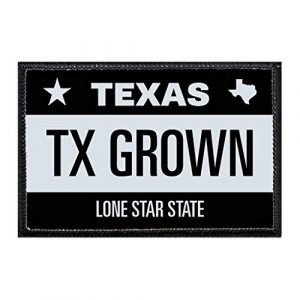 P PULLPATCH Airsoft Morale Patch 1 TX Grown - Texas License Plate Morale Patch | Hook and Loop Attach for Hats, Jeans, Vest, Coat | 2x3 in | by Pull Patch