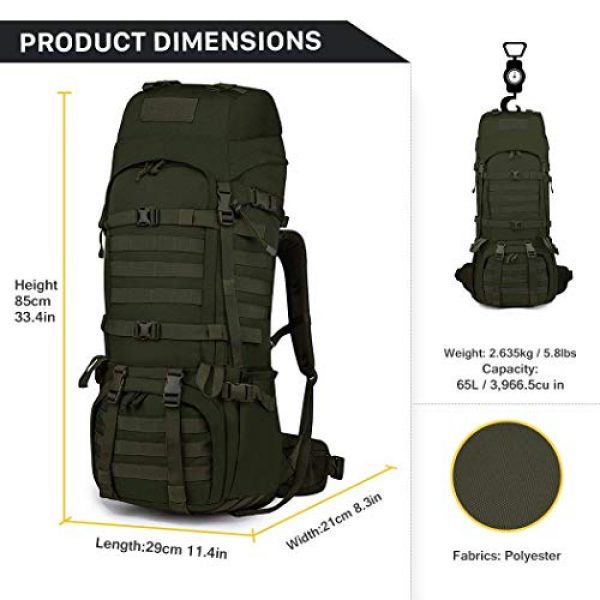 Mardingtop Tactical Backpack 7 Mardingtop Bundle Items: 65L Molle Hiking Tactical Backpack Army Green