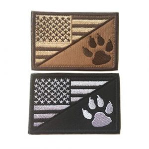 Xunqian Airsoft Morale Patch 1 USA American Flag w/Dog Tracker Paw Embroidered Applique Hook & Loop Patch (D-Bundle 2pcs Brown,Black)