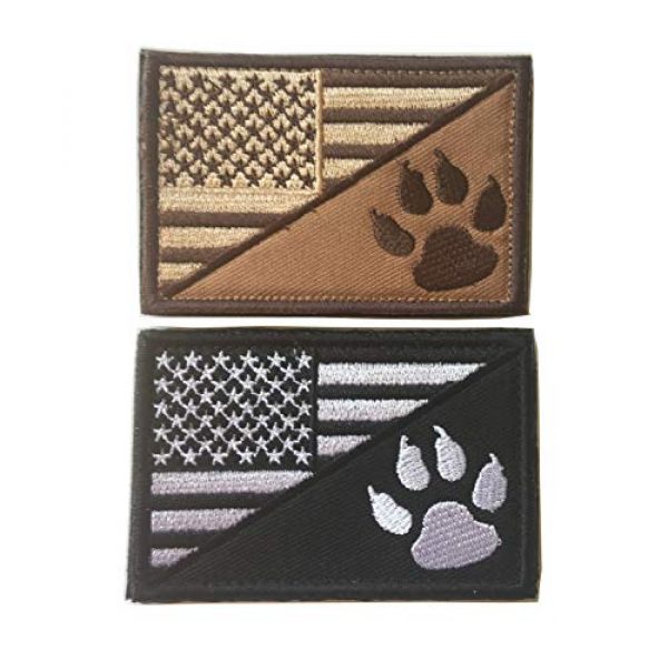 Xunqian Airsoft Morale Patch 1 USA American Flag w/Dog Tracker Paw Embroidered Applique Hook & Loop Patch (D-Bundle 2pcs Brown,Black)