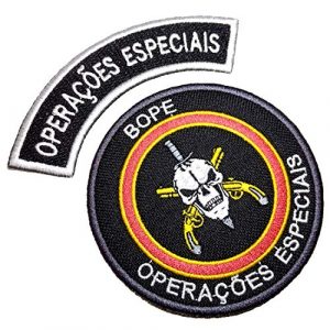 BR44 Airsoft Morale Patch 1 EML038V+EML047V Classic Bope RJ Brazil Rio De Janeiro Tropa De Elite Embroidered Patch with Hook in Back for Team Morale