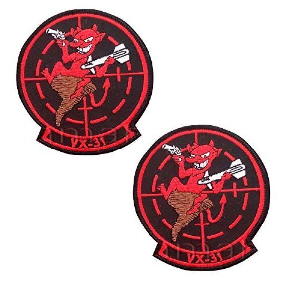 ODSP Airsoft Morale Patch 1 TOP Gun Squadron VX-31 DUST Devils Embroidered Patches 3D Custom Personalized Military Tactical Morale Patch Applique Badge with Hook&Loop Fastener Backing Bundle 2 Pieces 3.54 x 3.15 inch