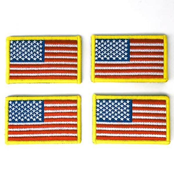 EtherealKiller Airsoft Morale Patch 1 American Flag Velcro Patches, 4pcs Gold Border US Flag Hook and Loop Emblems for Backpacks, Caps, Hats, Jackets, Pants