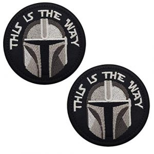 ODSP Airsoft Morale Patch 1 This is The Way Mandalorian Half Helmet Inspired Art Embroidered Fastener Hook and Loop Backing Tactical Morale Patch 3.15 Inch 2PCS