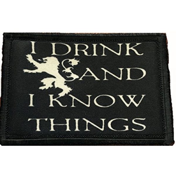 RedheadedTshirts Airsoft Morale Patch 1 I Drink and I Know Things Funny Morale Patch Hook and Loop Military Tactica l2x3" Hook Velcro Made in The USA Perfect for Your Rucksack, Pack Bag, Molle Gear, Operator hat or Cap!