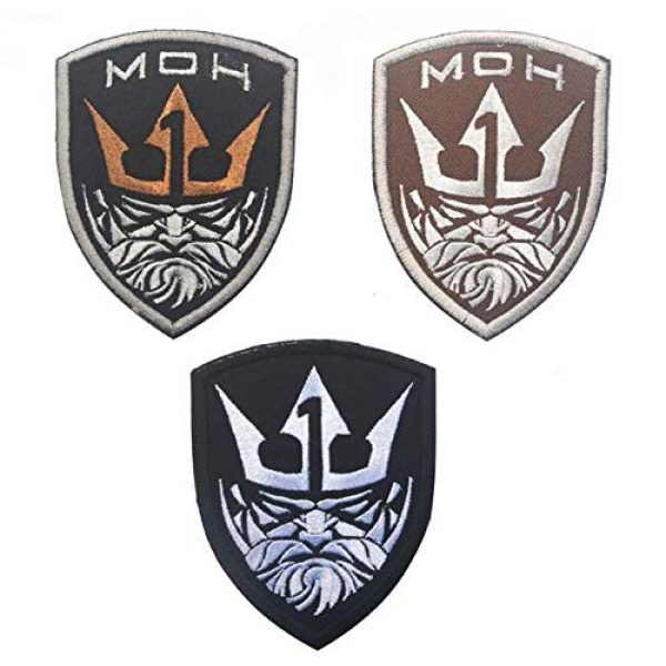 Tactical Embroidery Patch Airsoft Morale Patch 1 King Neptune Medal of Honor MOH Tactical Embroidery Patch Hook & Loop Morale Patch Military Patch for Clothing Accessory Backpack Armband (3pcs)