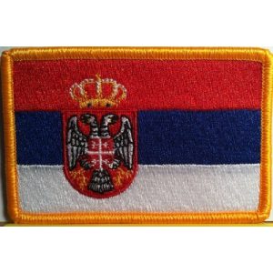 Fast Service Designs Airsoft Morale Patch 1 Serbia Flag Embroidered Patch with Hook & Loop Travel Morale Patriotic MC Biker Shoulder Gold Border Serbian Emblem #1