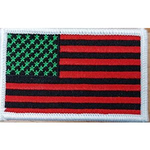 Fast Service Designs Airsoft Morale Patch 2 United States USA Flag Embroidered Iron-On Sew Patch MC Biker Morale Tactical Shoulder Black, Red & Green Version Pan African Emblem White Border #6