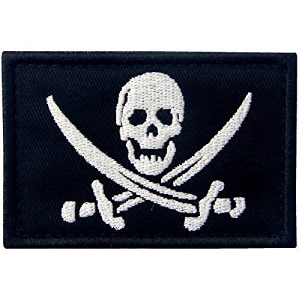 EmbTao Airsoft Morale Patch 1 Pirate Flag Military Morale Fastener Hook & Loop Patch - White & Black