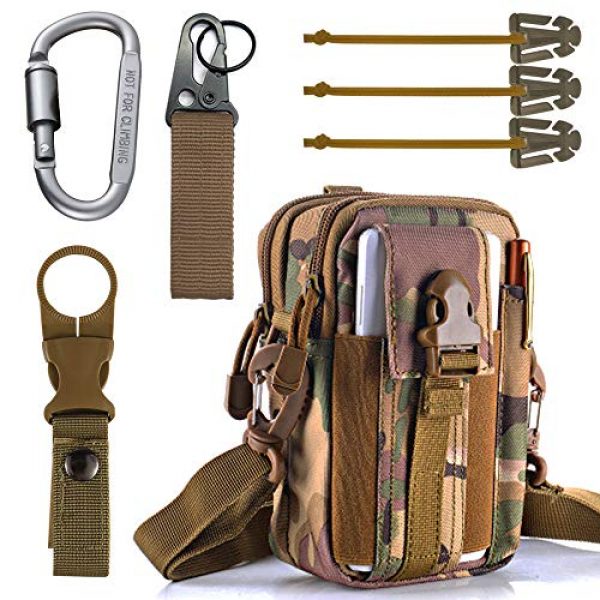 Ecango Tactical Pouch 1 Tactical Molle Pouch Multipurpose EDC Waist Bag Outdoor Compact Water-Resistant Utility Gadget Organizer with Shoulder Strap, Carabiner Clip, Key Ring, Water Bottle Carrier and Web Dominators