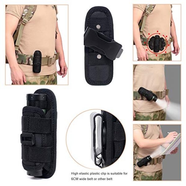 Biowlucn Tactical Pouch 3 Biowlucn Tactical Flashlight Pouch Holster, Rotatable Flashlight Holder Belt Clip Tactical Torch Carry Case with 360 Degree Carabiner Reel Clip for Belt Portable Torch Cover Holder